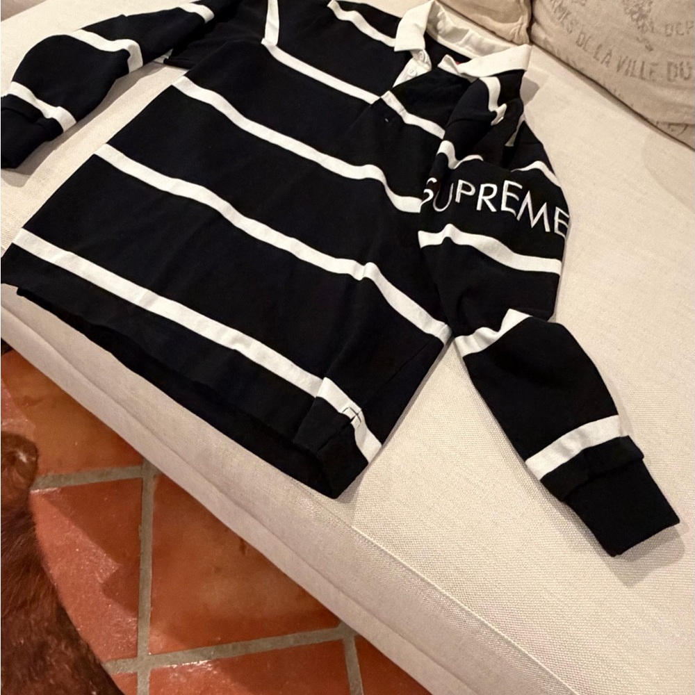 Supreme Black and White Polo Long Sleeve Shirt